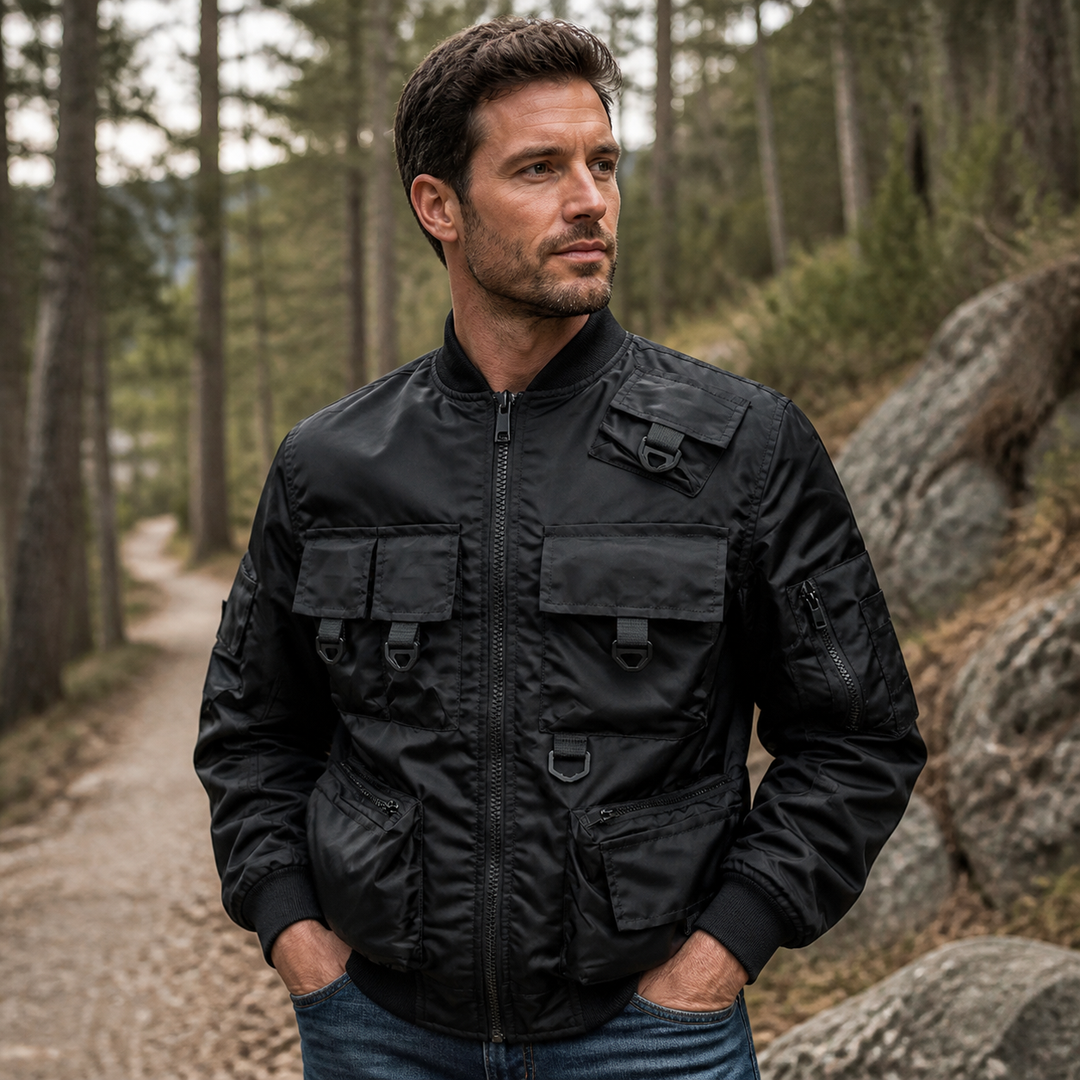 Men's Tactical Utility Bomber Jacket – Multi-Pocket Outdoor Work Coat