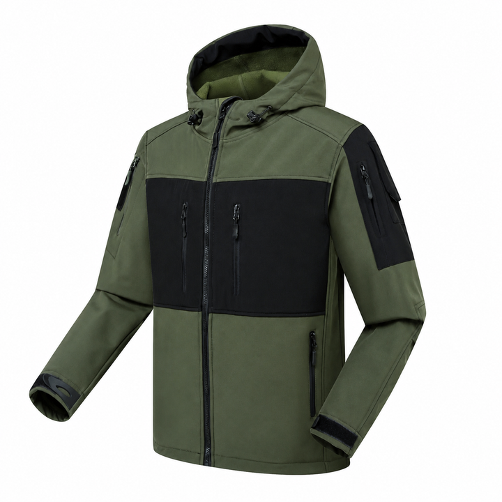 Men's Fleece-Lined Softshell Jacket – Hooded Outdoor Workwear Coat