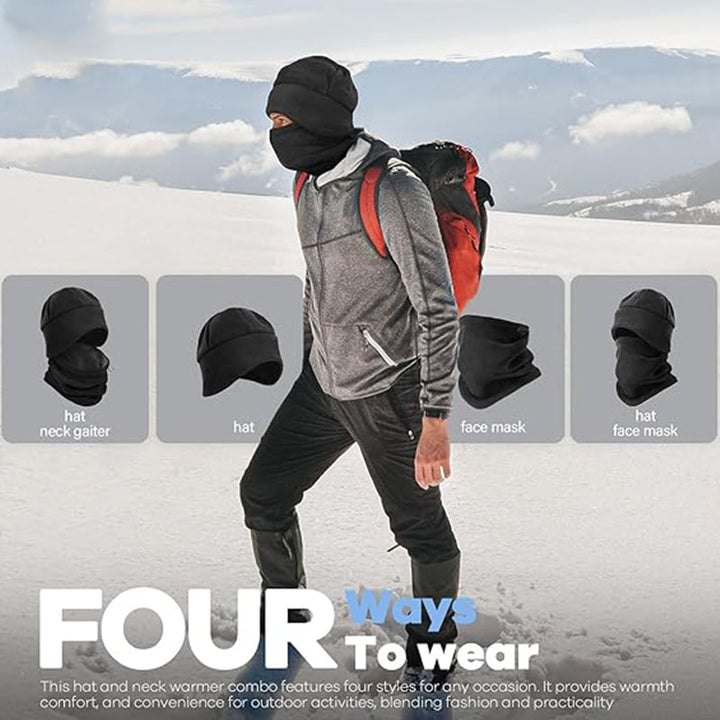 TWS Warm Fleece Beanie Hat & Neck Scarf Set for Winter Outdoor Wear