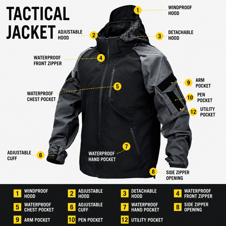 Men's Tactical Hooded Waterproof Jacket – Outdoor Utility Windbreaker