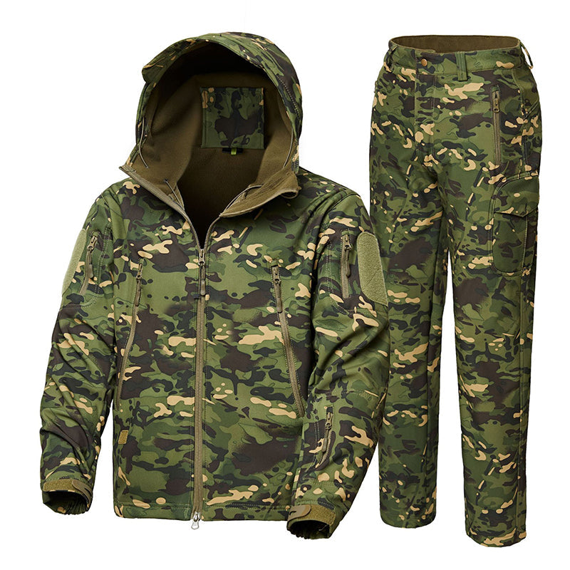 TWS Ultra Silent Hunting Suit Men's Water Resistant Softshell Clothes Camouflage Field Gear