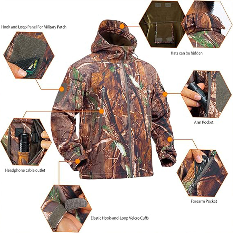TWS Ultra Silent Hunting Suit Men's Water Resistant Softshell Clothes Camouflage Field Gear