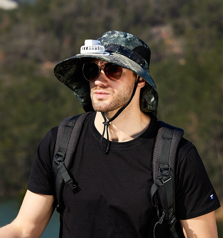 USB Charging Powered Fan Hat UPF 50+ Protection Fishing Cap with Sun Protection Face Mask