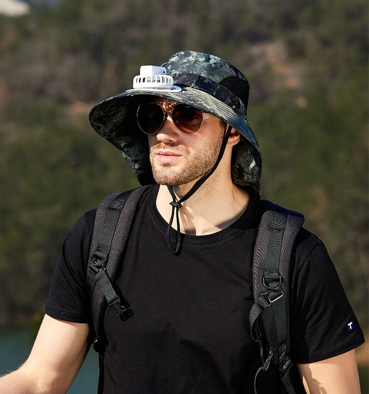USB Charging Powered Fan Hat UPF 50+ Protection Fishing Cap with Sun Protection Face Mask