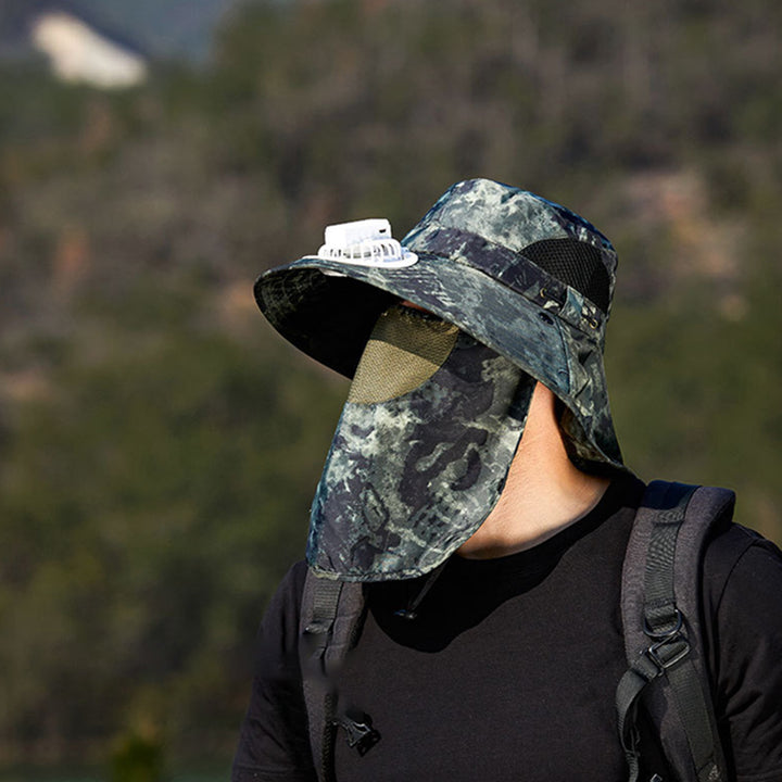 USB Charging Powered Fan Hat UPF 50+ Protection Fishing Cap with Sun Protection Face Mask