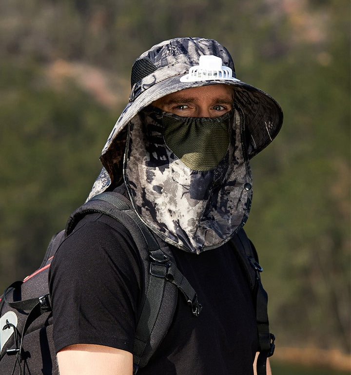 USB Charging Powered Fan Hat UPF 50+ Protection Fishing Cap with Sun Protection Face Mask