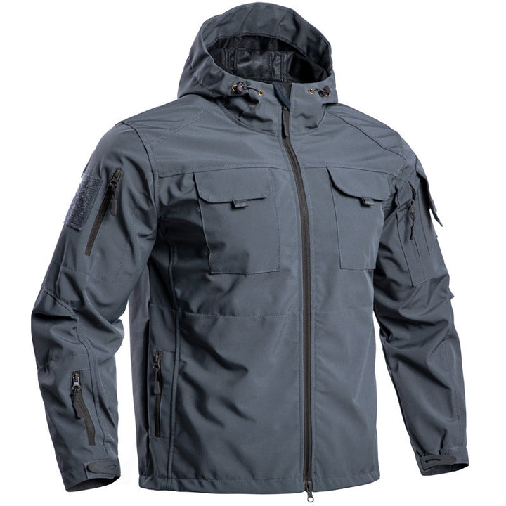 Men’s Lightweight Hooded Tactical Jacket – Multi-Pocket Outdoor Windbreaker